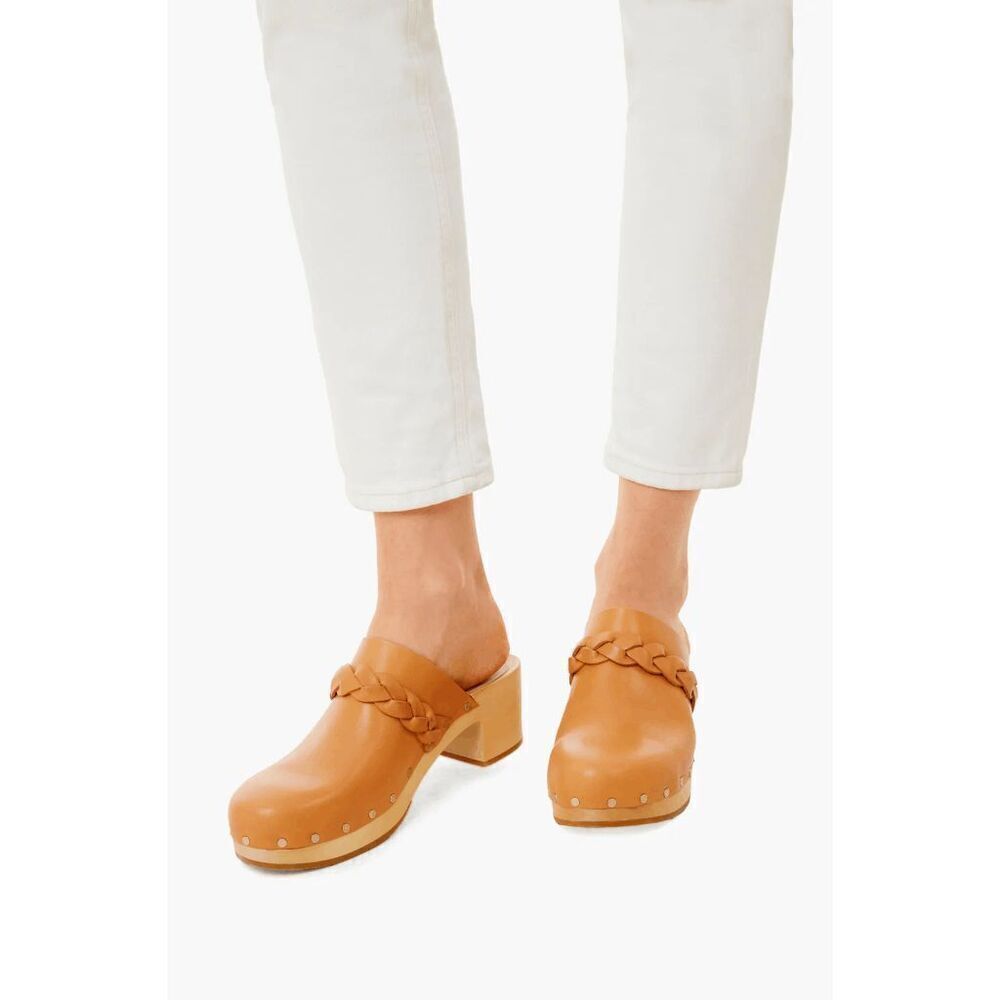 Loeffler Randall Honey Tan Leather Lupa Mid Heel Clog with Braid Size 11